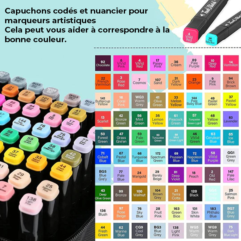 Ensemble de marqueurs à double pointe de 80 couleurs de qualité supérieure avec étui de transport