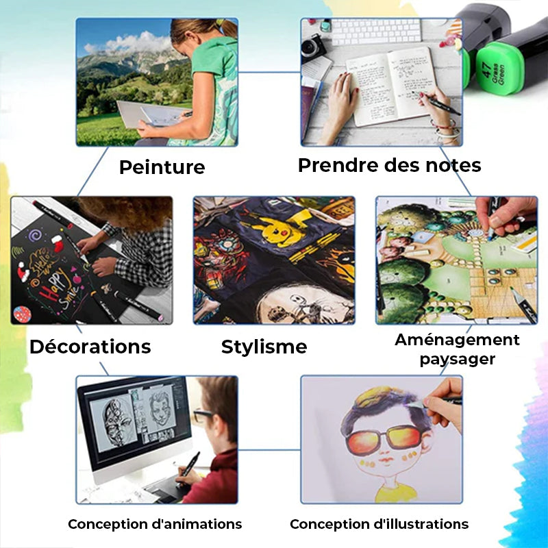 Ensemble de marqueurs à double pointe de 80 couleurs de qualité supérieure avec étui de transport