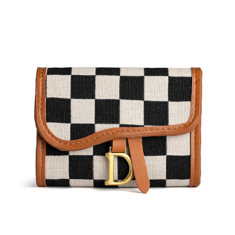 Porte-cartes avec motif en damier et design en forme de lettre D