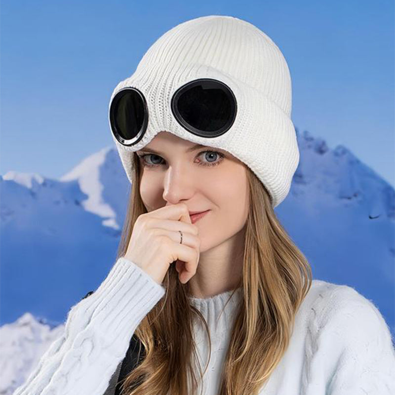 Bonnet unisexe à lentilles de lunettes de ski de couleur unie