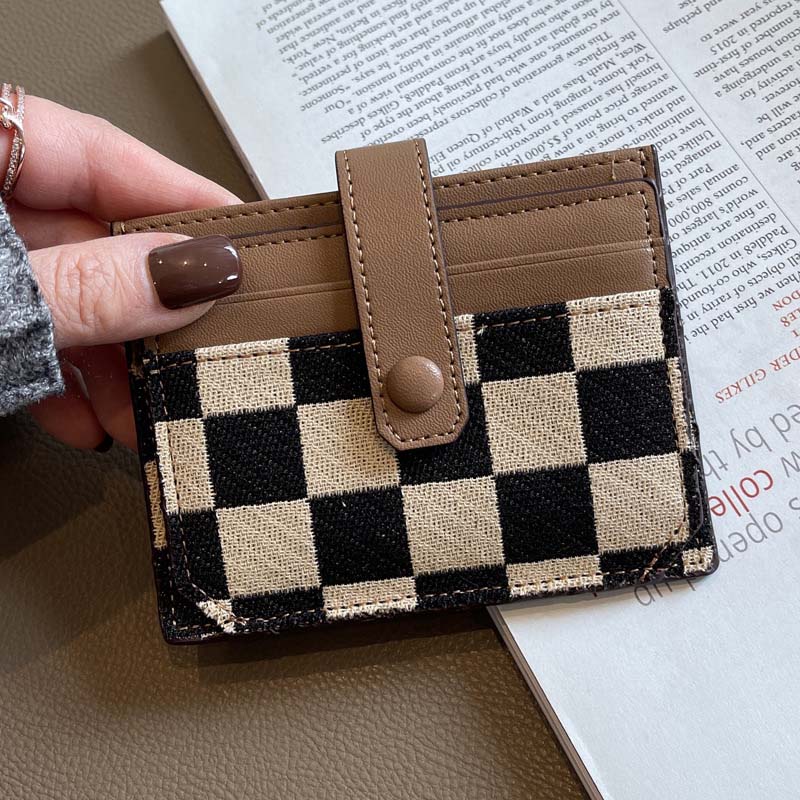 Portefeuille Compact à Motif Colorblock et Carreaux pour Femmes