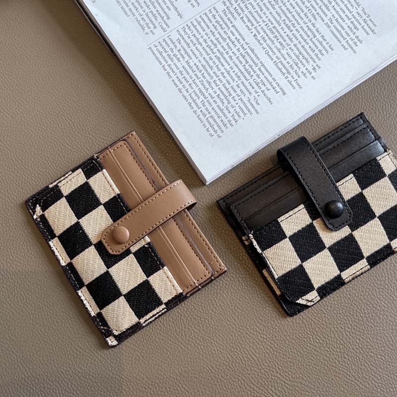 Portefeuille Compact à Motif Colorblock et Carreaux pour Femmes