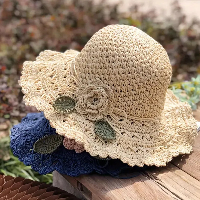 Elégant chapeau de paille en crochet avec volants