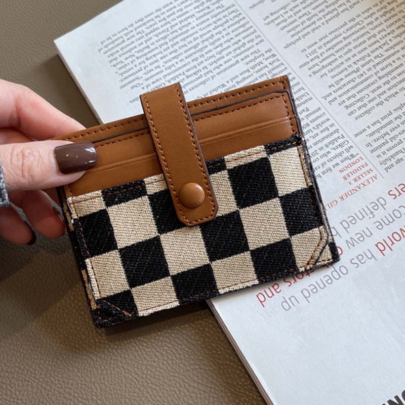 Portefeuille Compact à Motif Colorblock et Carreaux pour Femmes