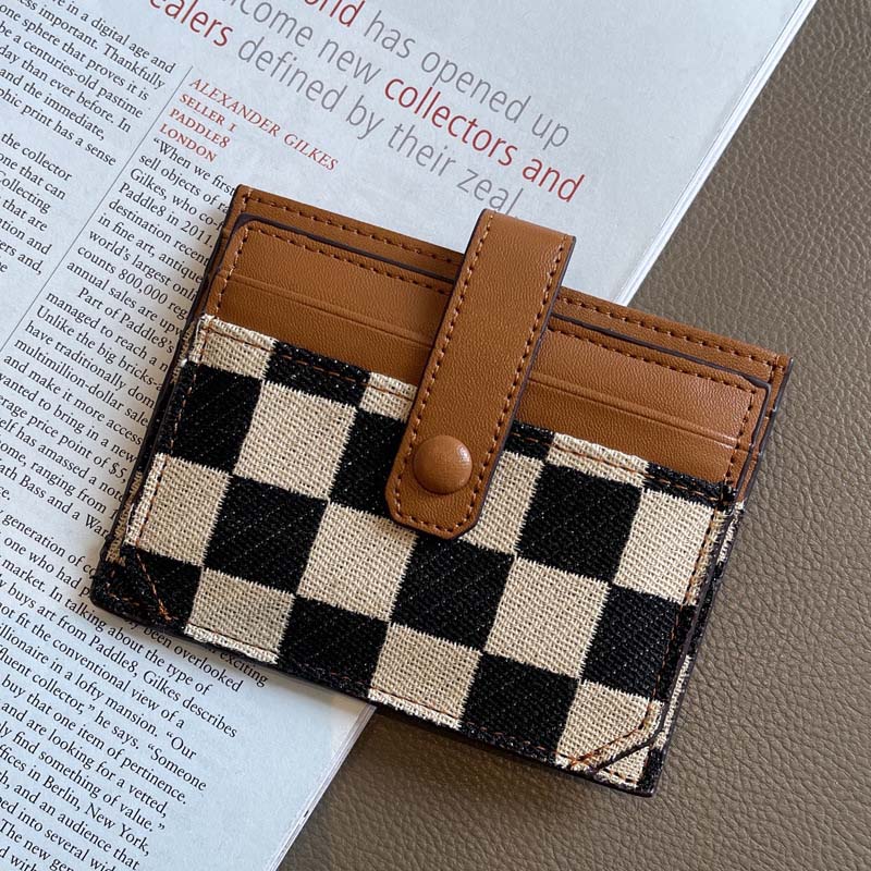 Portefeuille Compact à Motif Colorblock et Carreaux pour Femmes