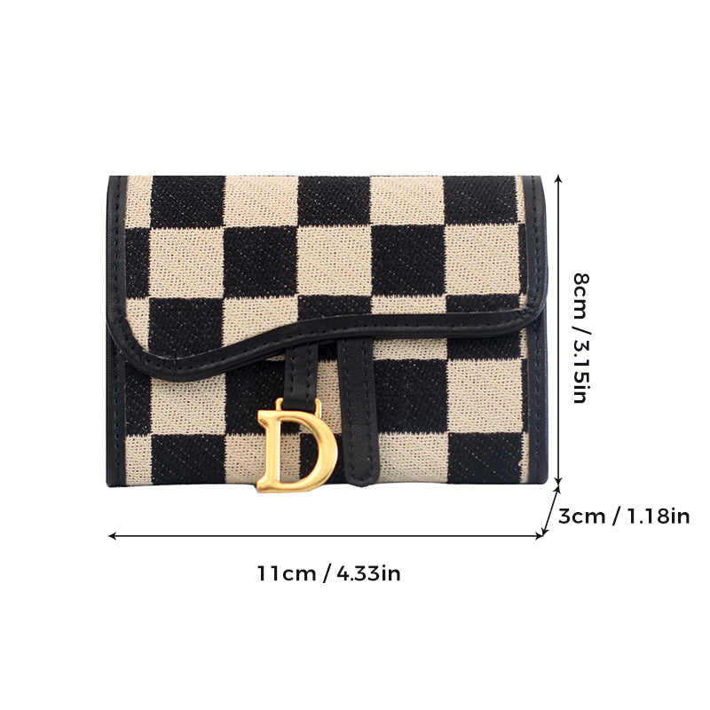 Porte-cartes avec motif en damier et design en forme de lettre D