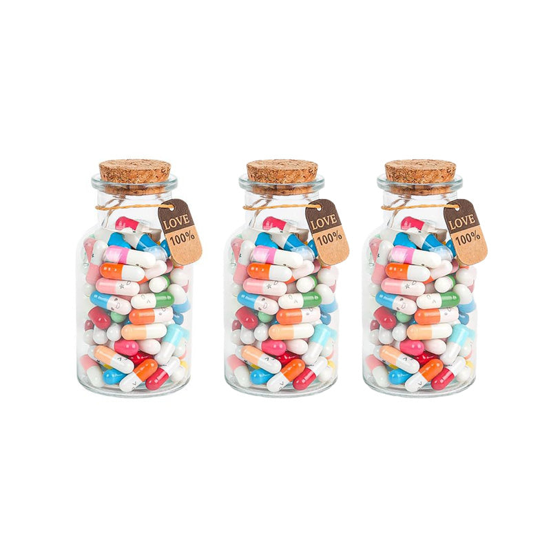 Lettres en capsules avec message dans la bouteille (couleurs mélangées 🎁)