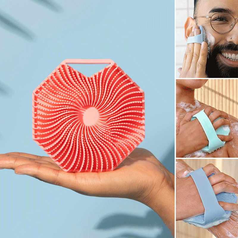 Brosse de massage pour le bain en silicone à long manche