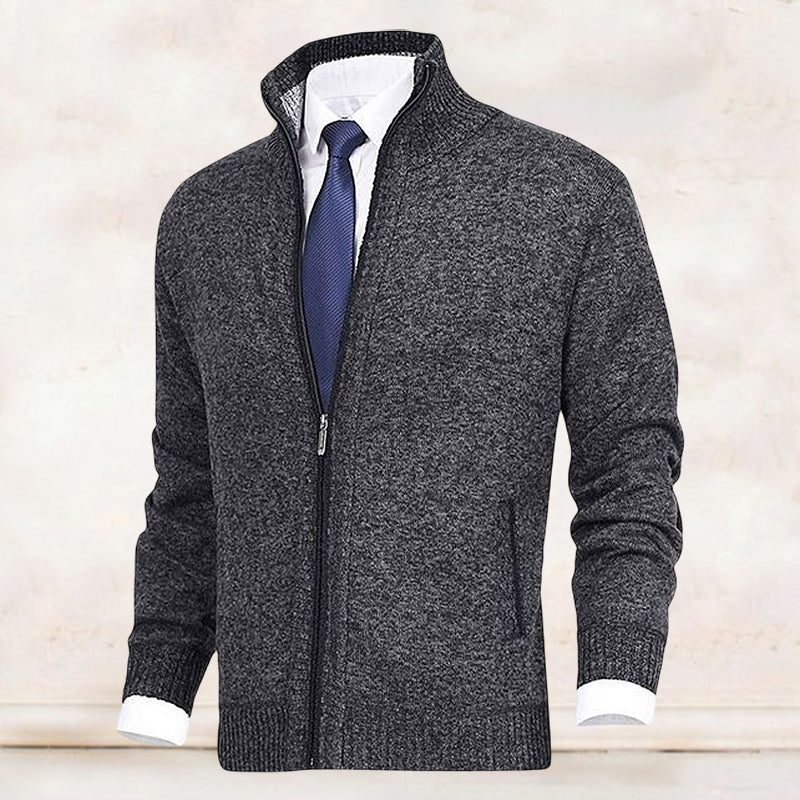 Veste de cardigan à col montant de couleur unie pour hommes