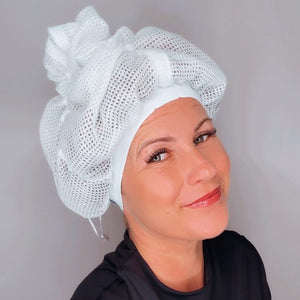 Bonnet en filet pour le séchage des cheveux bouclés