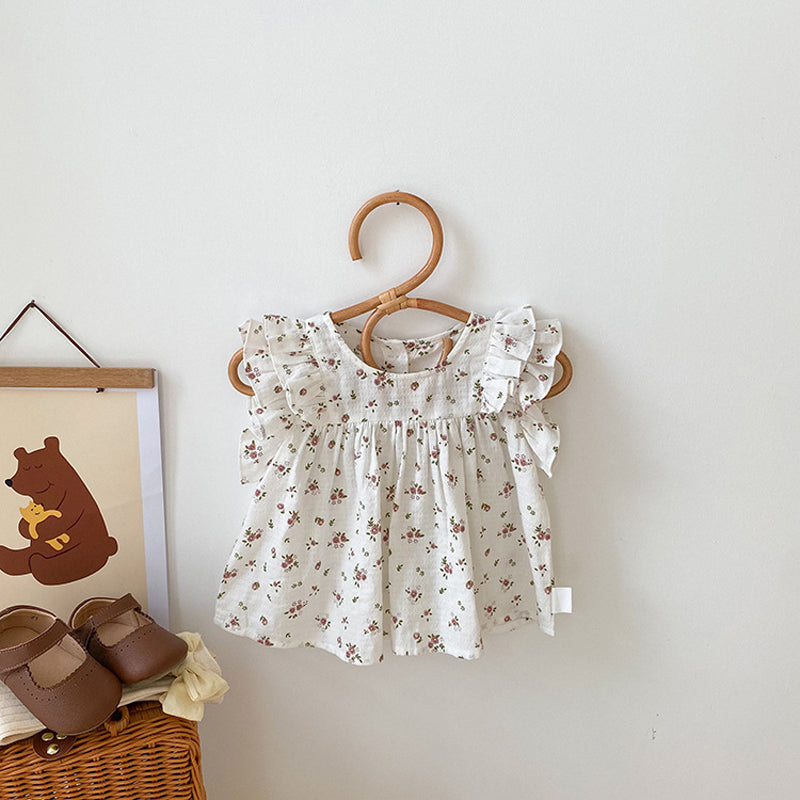 Robe fleurie à col rond pour fille