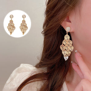 Boucles d'Oreilles Ajourées Feuille Diamant