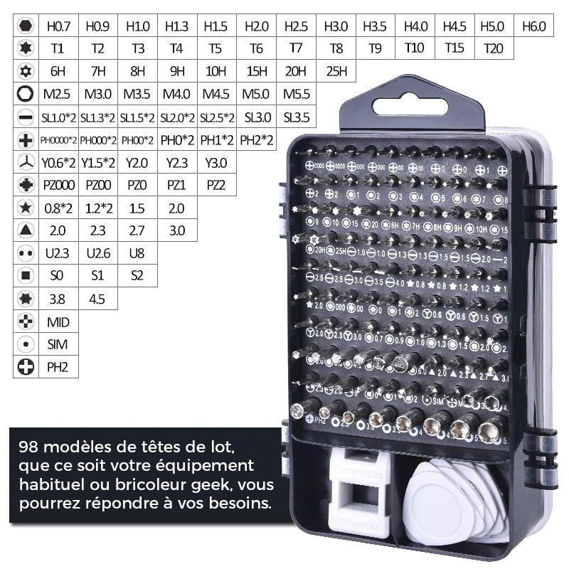 Jeu de tournevis multifonction extra dur 115 en 1