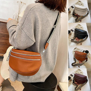 Sac de poitrine à bandoulière solide en cuir multi-poches pour femmes